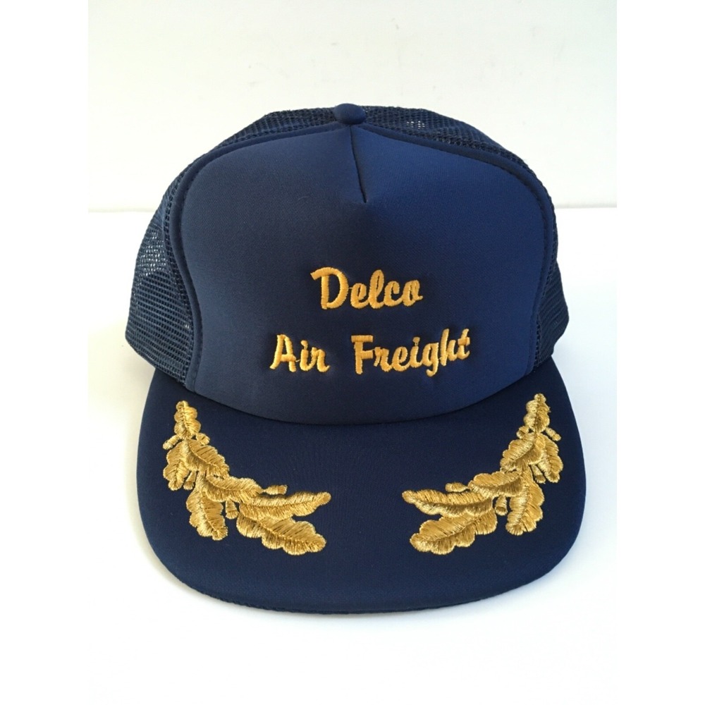 VTG Delco Air Freight Trucker Mesh Snapback Hat Cap Gold Leaf Scrambled Eggs